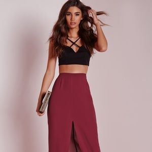 MissGuided Women's Purple/Burgundy High Split Front Maxi Skirt